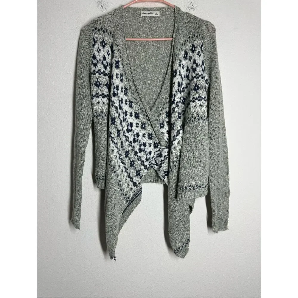 Abercrombie Kids Girls Sz L Blue/Grey/White Open Front Waterfall Cardigan Cotton